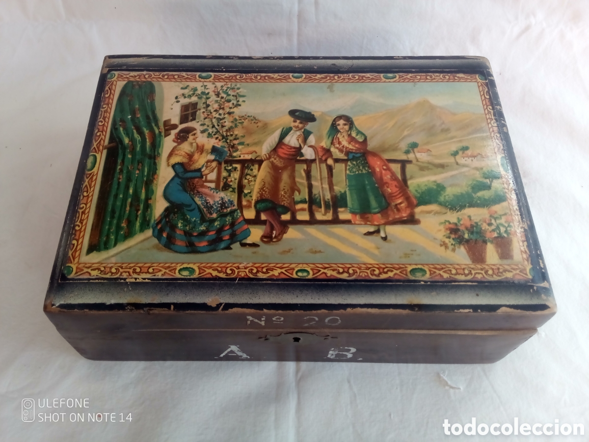 Cajas y cajitas met&aacute;licas: ANTIGUA CAJA MADERA DECORACI&Oacute;N ESTAMPA ANDALUZA - T&Iacute;PICO REGIONAL - JOYERO - COSTURERO