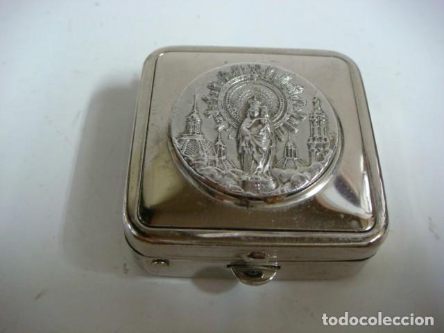 Cajas y cajitas met&aacute;licas: CAJA PASTILLERA METALICA CON LA IMAGEN DE LA VIRGEN DEL PILAR-CAJ-N&ordm;-74