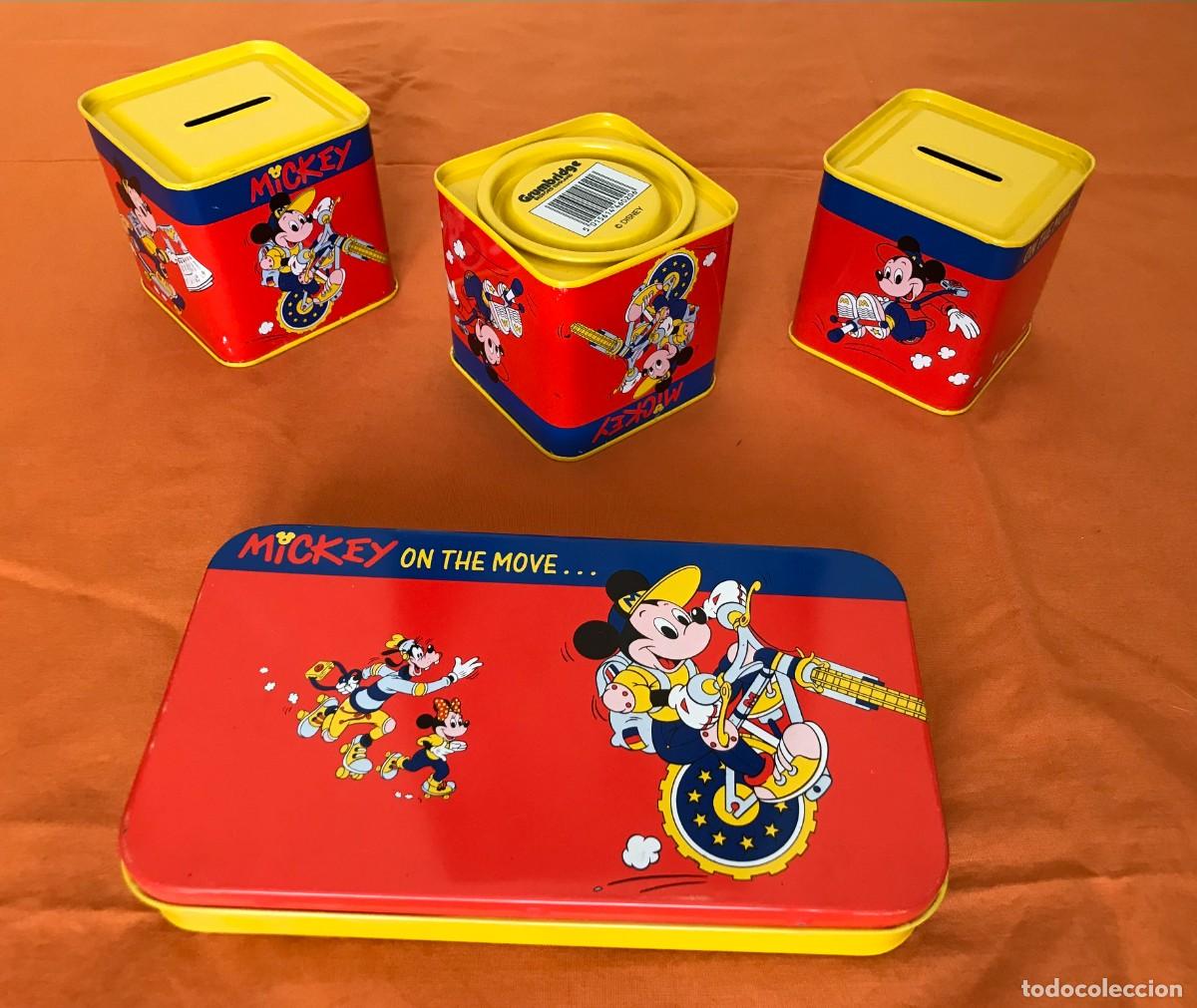 Cajas y cajitas met&aacute;licas: GRUPO DE 4 ORIGINALES CAJAS MET&Aacute;LICAS DE MICKEY MOUSE VINTAGE. A ESTRENAR