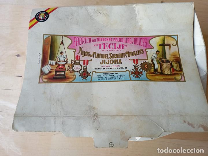 Cajas y cajitas met&aacute;licas: Antigua caja Carton. Fabrica peladillas y dulces Teclo, Jijona.Turr&oacute;n Alicante. Hijos Manuel Sirvent
