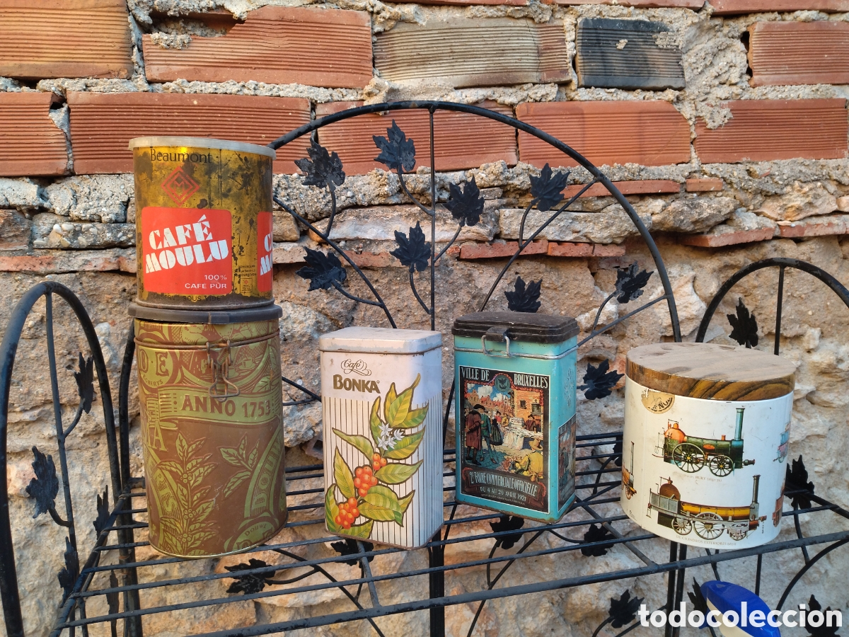 Cajas y cajitas met&aacute;licas: Lote de 5 latas de cafe - Foto 1