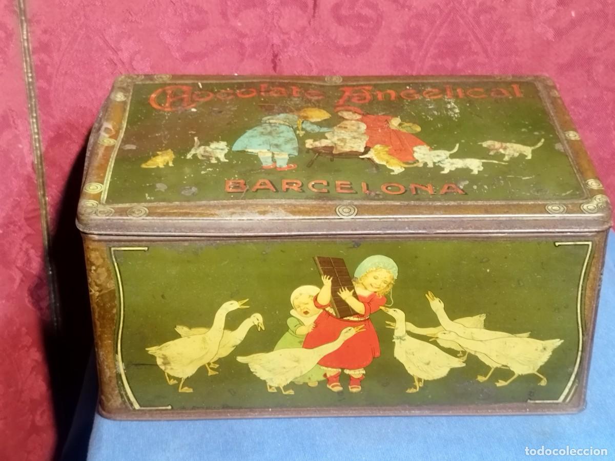 Boxes and metal boxes: CAJA LITOGRAFIADA CHOCOLATES ANGELICAL - BARCELONA - NI&Ntilde;A CON GATOS Y OCAS -