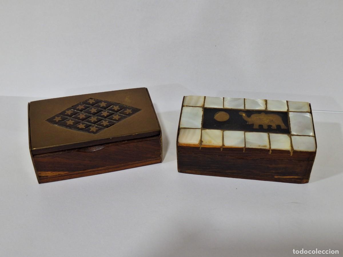 Cajas y cajitas met&aacute;licas: Lote 2 cajitas madera y lat&oacute;n. - Foto 2