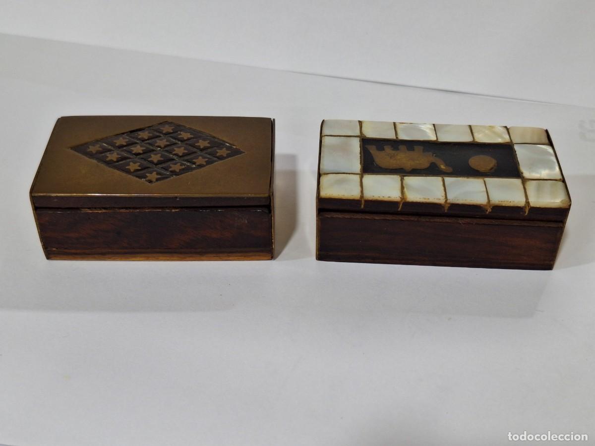 Cajas y cajitas met&aacute;licas: Lote 2 cajitas madera y lat&oacute;n. - Foto 3