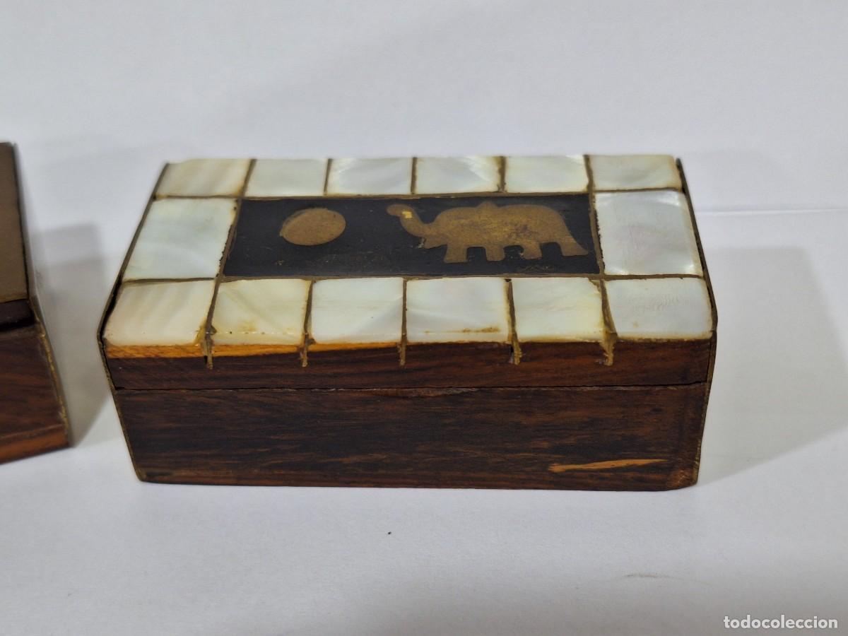 Cajas y cajitas met&aacute;licas: Lote 2 cajitas madera y lat&oacute;n. - Foto 4