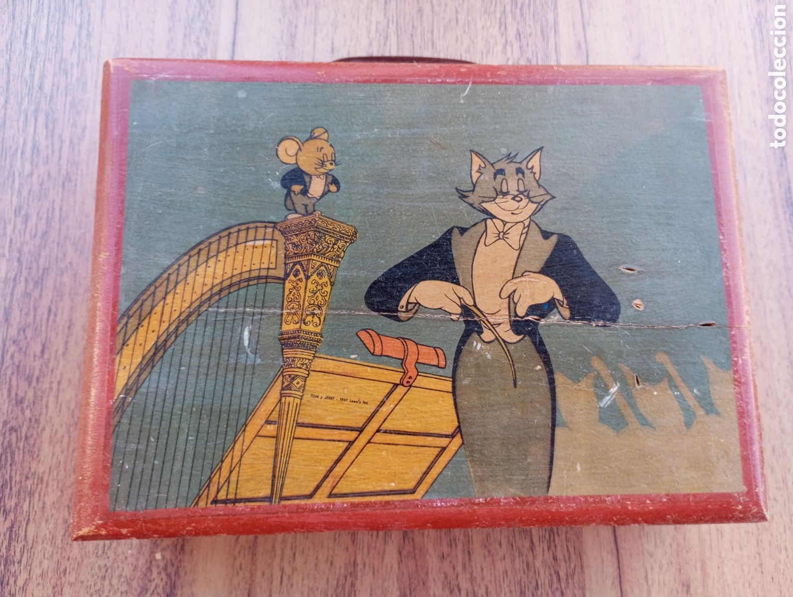 Cajas y cajitas met&aacute;licas: Estuche escolar en madera Tom y Jerry a&ntilde;o 1957 original