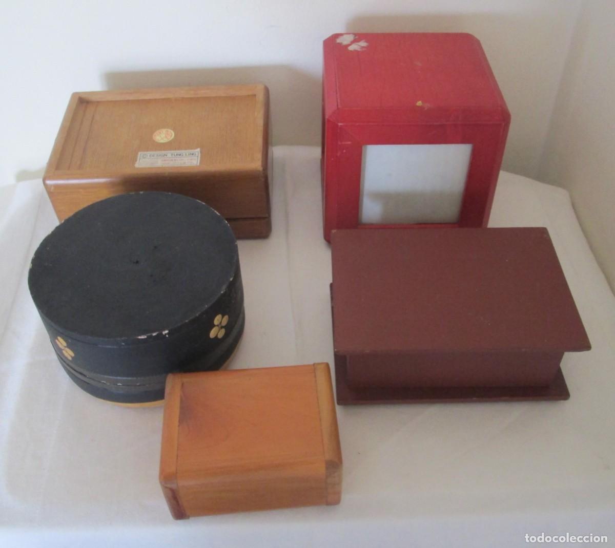 Cajas y cajitas met&aacute;licas: Lote de 5 cajas de madera - Foto 2