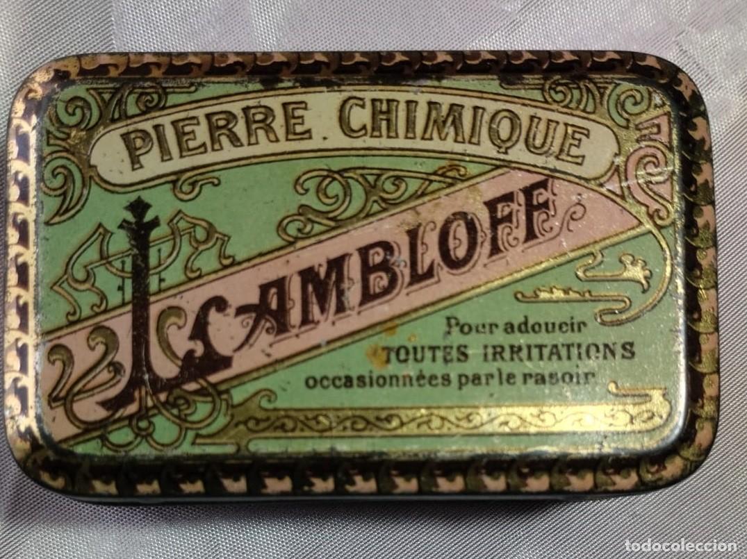 Bo&icirc;tes et petites bo&icirc;tes m&eacute;talliques: Caja met&aacute;lica Pierre Chimique. Oxymenthol Perraudin