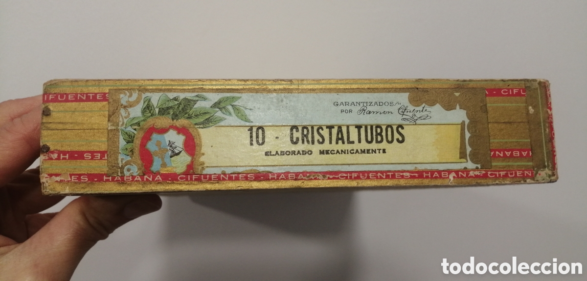 Cajas y cajitas met&aacute;licas: Caja de puros Cifuentes Habana VAC&Iacute;A 10 Cristaltubos Cuba. Antigua