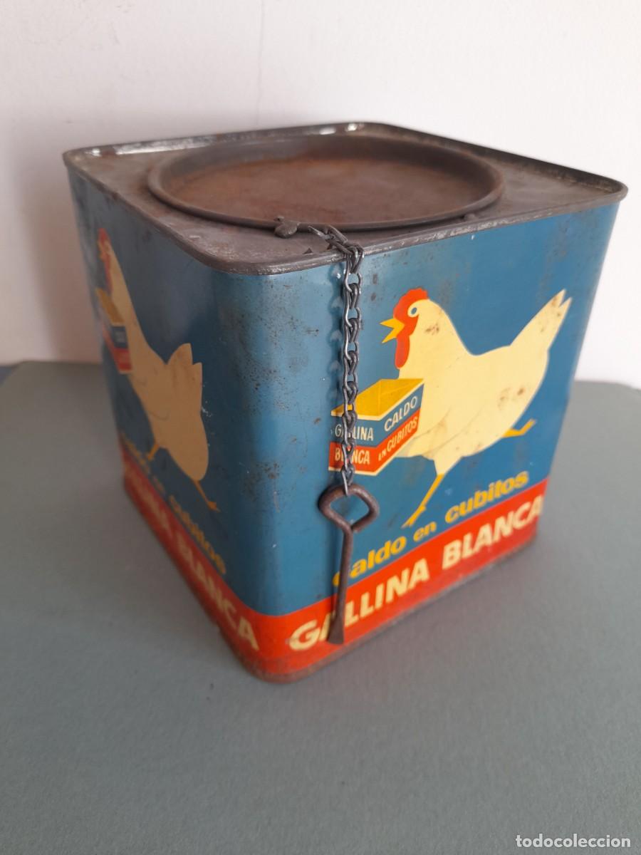Cajas y cajitas met&aacute;licas: lata gallina blanca, vacia, 15x15x15cm aprox