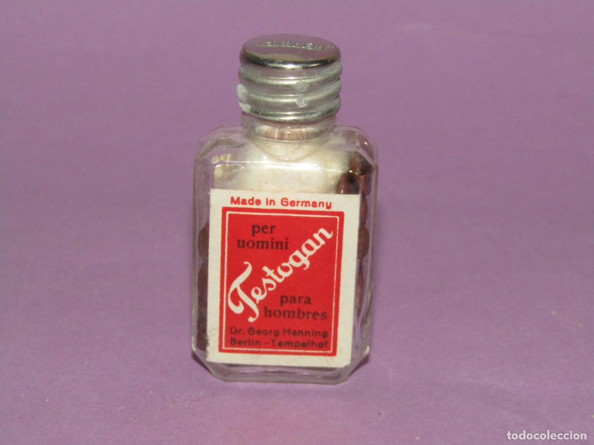 Cajas y cajitas met&aacute;licas: Antiguo Frasco de Cristal con TESTOGAN Vigorizante para Hombres