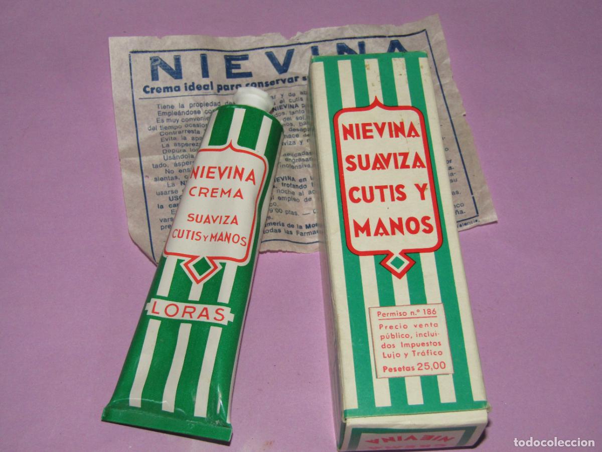 Cajas y cajitas met&aacute;licas: Antigua Caja con Tubo de Crema de Manos y Cutis NIEVINA Tama&ntilde;o Grande de Laboratorios LORAS