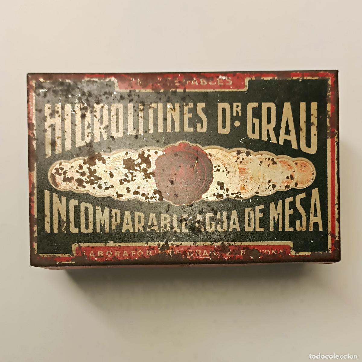 Boxes and metal boxes: Caja met&aacute;lica &rdquo;Hidrolitines Dr. Grau&rdquo;, Incomparable agua de mesa.