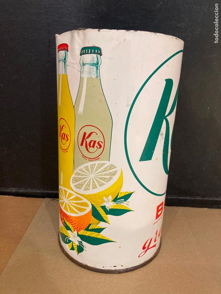 Cajas y cajitas met&aacute;licas: Envase de chapa publicidad bebida Kas naranja lim&oacute;n para recoger el bote propinas en los bares 20x10