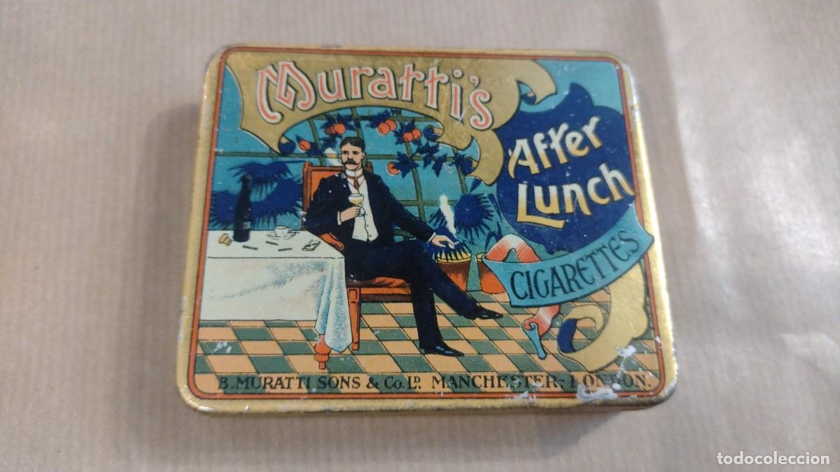 Boxes and metal boxes: CAJA DE HOJALATA LITOGRAFIADA CON PUBLICIDAD DE CIGARRILLOS MURATTI&acute;S CIGARETTES TABACO