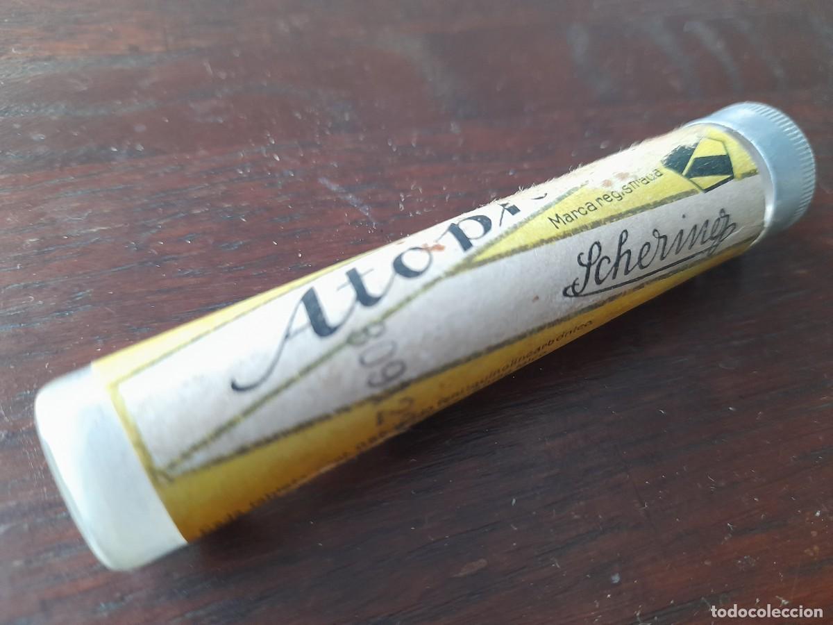 Blechdosen und Kisten: Un antiguo tubo de cristal de pastillas marca Atop, de la casa Schering, 2 modelos a elegir