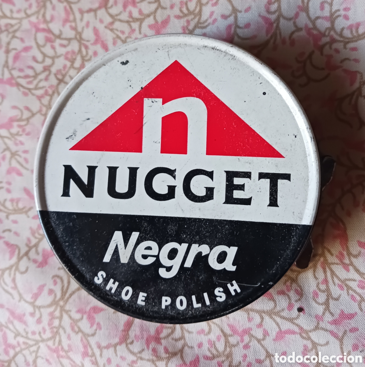 Blechdosen und Kisten: Caja hojalata crema zapatos NUGGET, negra. 6 cms diametro . Vell i Bell.