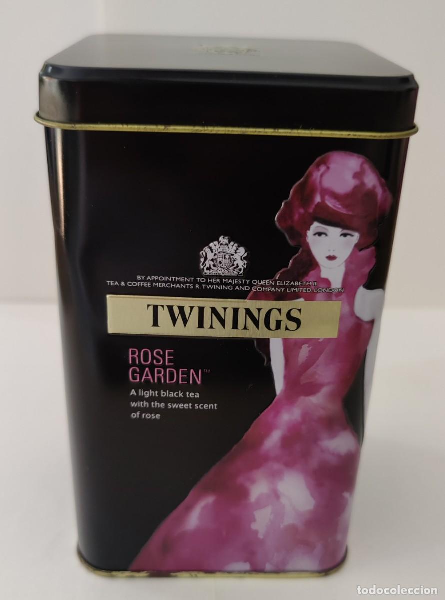 Cajas y cajitas met&aacute;licas: Cajita metalica. Stephen Twinings. Rose Garden Tea. Silueta con relieve.