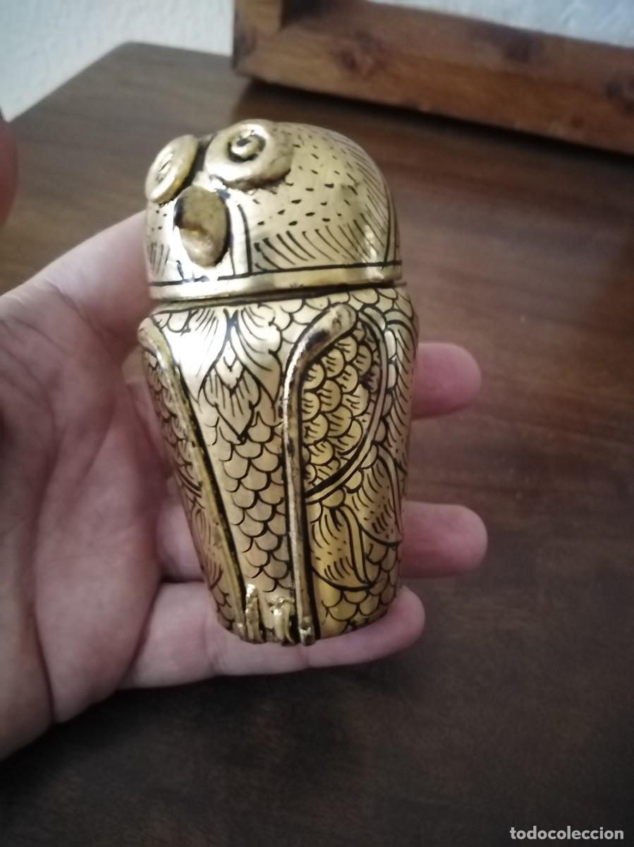 Cajas y cajitas met&aacute;licas: Vaso canopo egipcio con forma de b&uacute;ho. - Foto 3