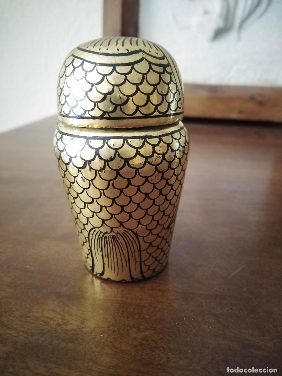 Cajas y cajitas met&aacute;licas: Vaso canopo egipcio con forma de b&uacute;ho. - Foto 5