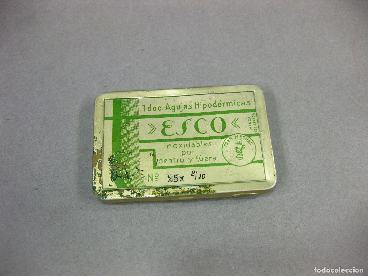 Bo&icirc;tes et petites bo&icirc;tes m&eacute;talliques: CAJA DE ALUMINIO DE AGUJAS HIPOD&Eacute;RMICAS ESCO. TRES FLECHAS. FARMACIA