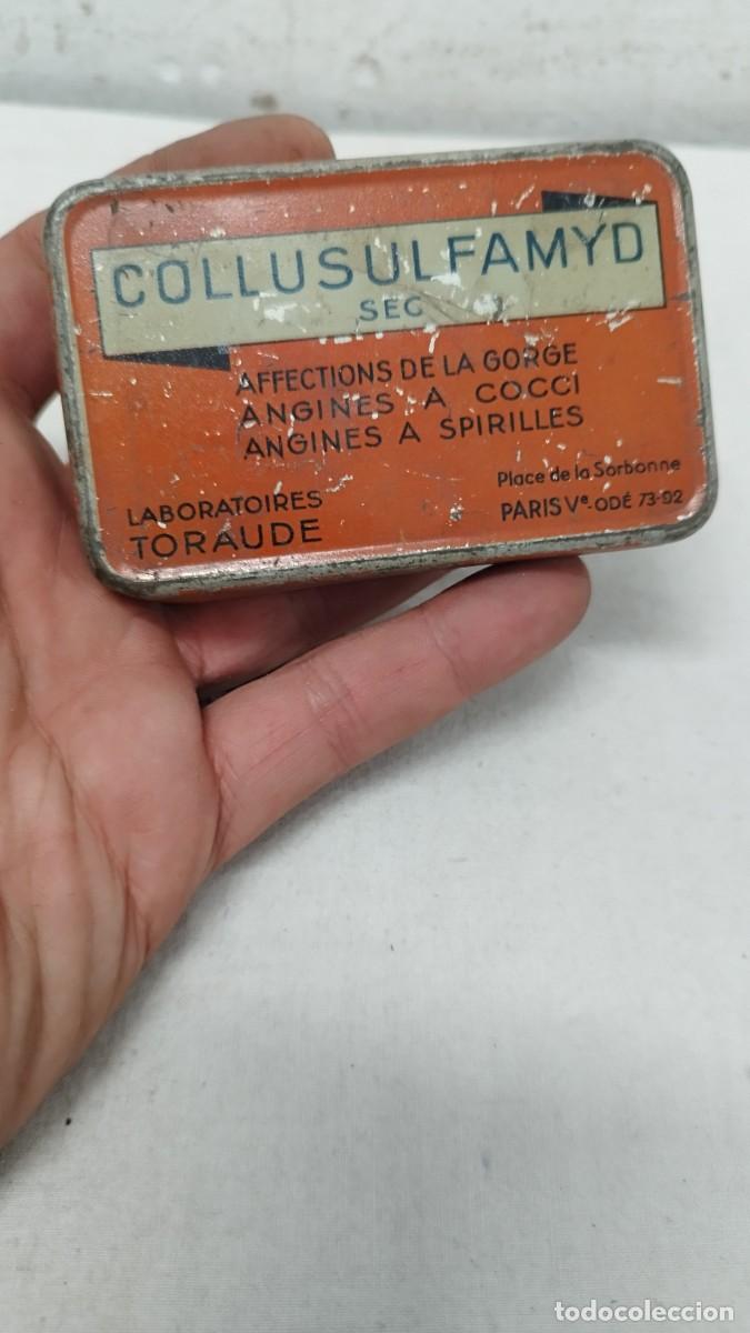 Blechdosen und Kisten: Antigua caja,cajita de hojalata.Collusul famy affections de la gorge.Medicamento,farmacia.