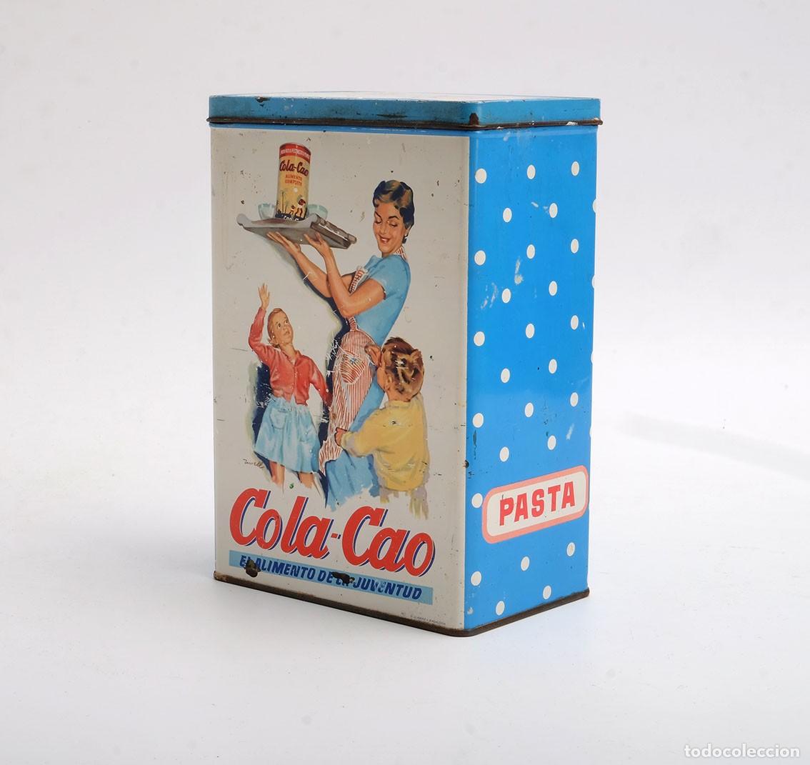 Cajas y cajitas met&aacute;licas: Caja met&aacute;lica de lunares de Cola Cao. A&ntilde;os 60. PASTA
