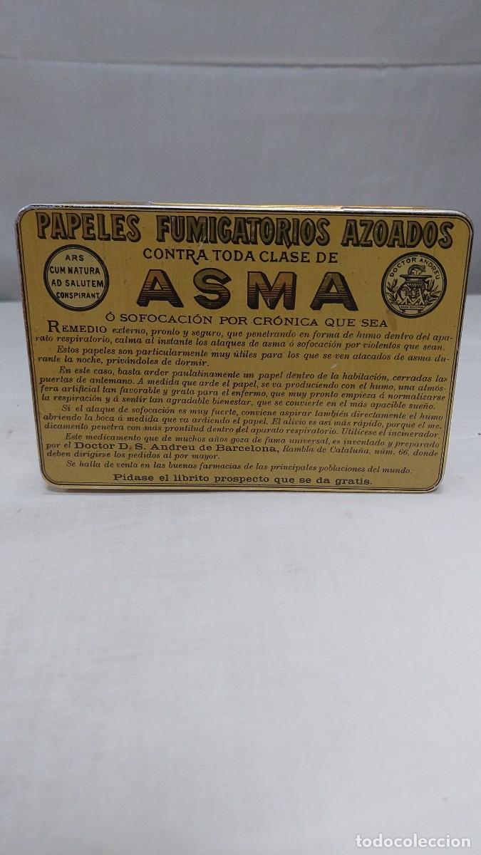 Cajas y cajitas met&aacute;licas: Antigua lata papeles fumigatorios azoados Asma