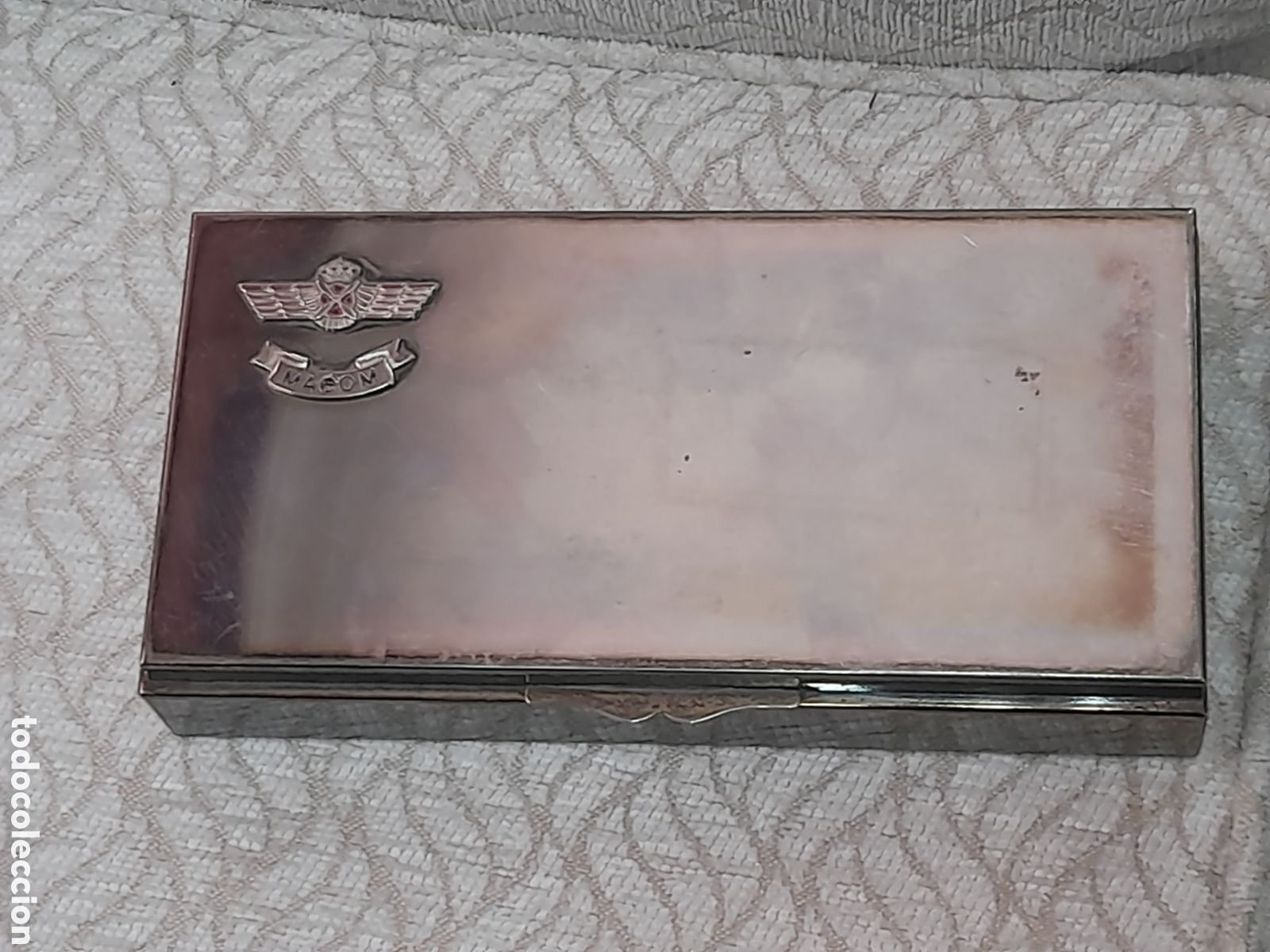 Cajas y cajitas met&aacute;licas: Antigua caja de metal plateado del Ej&eacute;rcito del Aire, espa&ntilde;ol, mide 20x10 cm