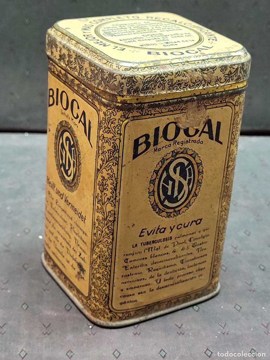 Cajas y cajitas met&aacute;licas: ANTIGUA CAJA LATA PUBLICIDAD FARMACIA BIOCAL MEDICAMENTO TUBERCULOSIS