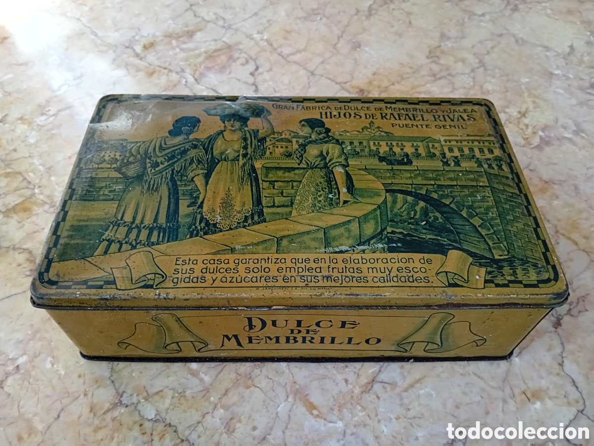 Cajas y cajitas met&aacute;licas: ANTIGUA CAJA DE HOJALATA LITOGRAFIADA CON PUBLICIDAD DE DULCE DE MEMBRILLO Y JALEA HIJOS DE RAFAEL