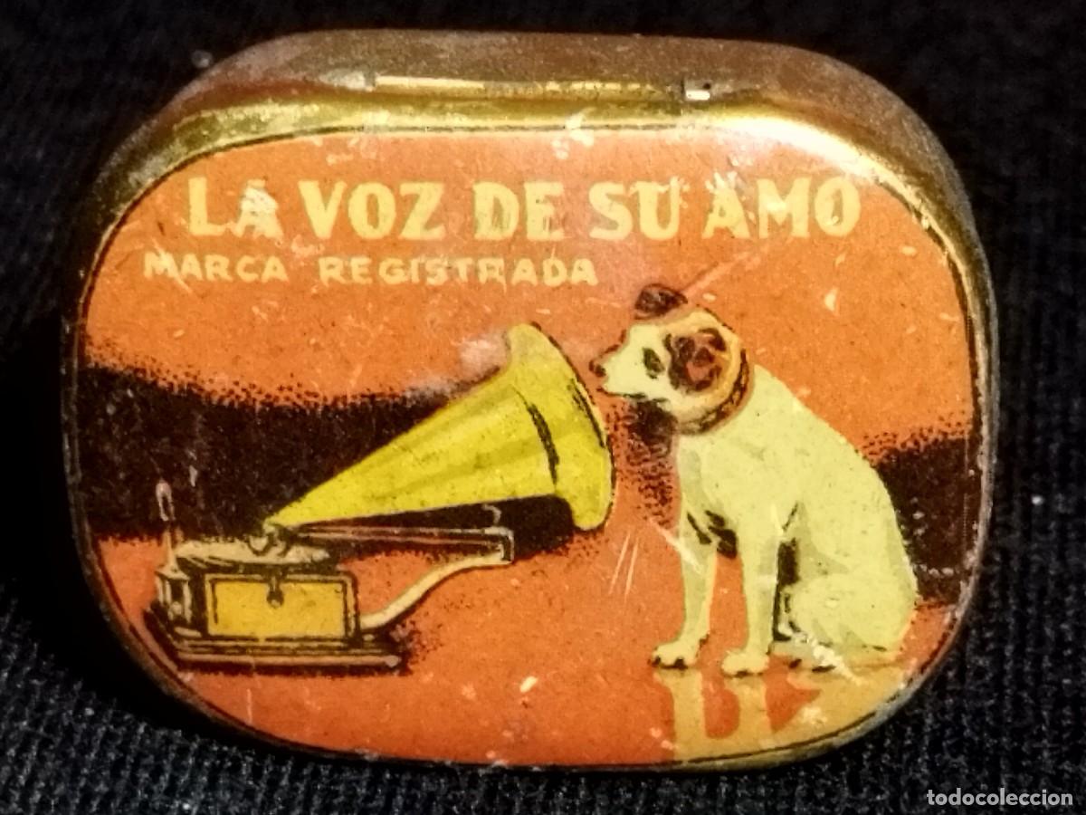 Bo&icirc;tes et petites bo&icirc;tes m&eacute;talliques: CAJA CAJITA LITOGRAFIADA PERRO LA VOZ DE SU AMO PARA GUARDAR AGUJA DE GRAMOFONO