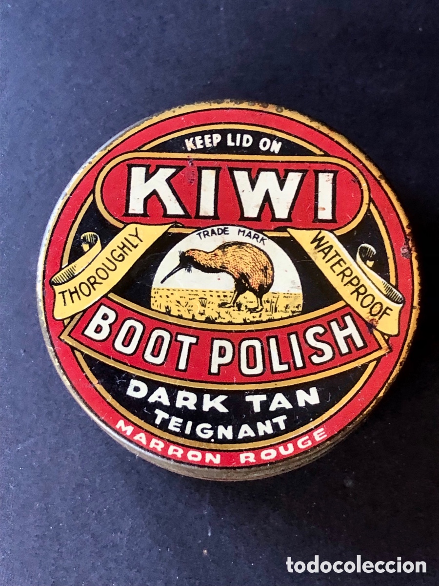 Cajas y cajitas met&aacute;licas: KIWI - CREMA PARA LIMPIAR ZAPATOS - BOTE CAJA DE HOJALATA - BONITA LITOGRAFIA -