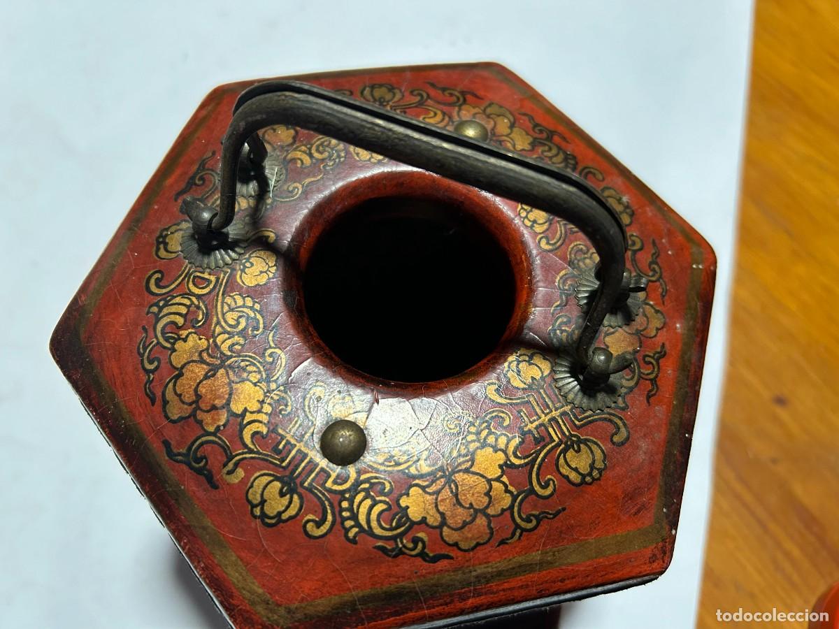 Cajas y cajitas met&aacute;licas: Caja de madera hexagonal con decoracion china - Foto 7