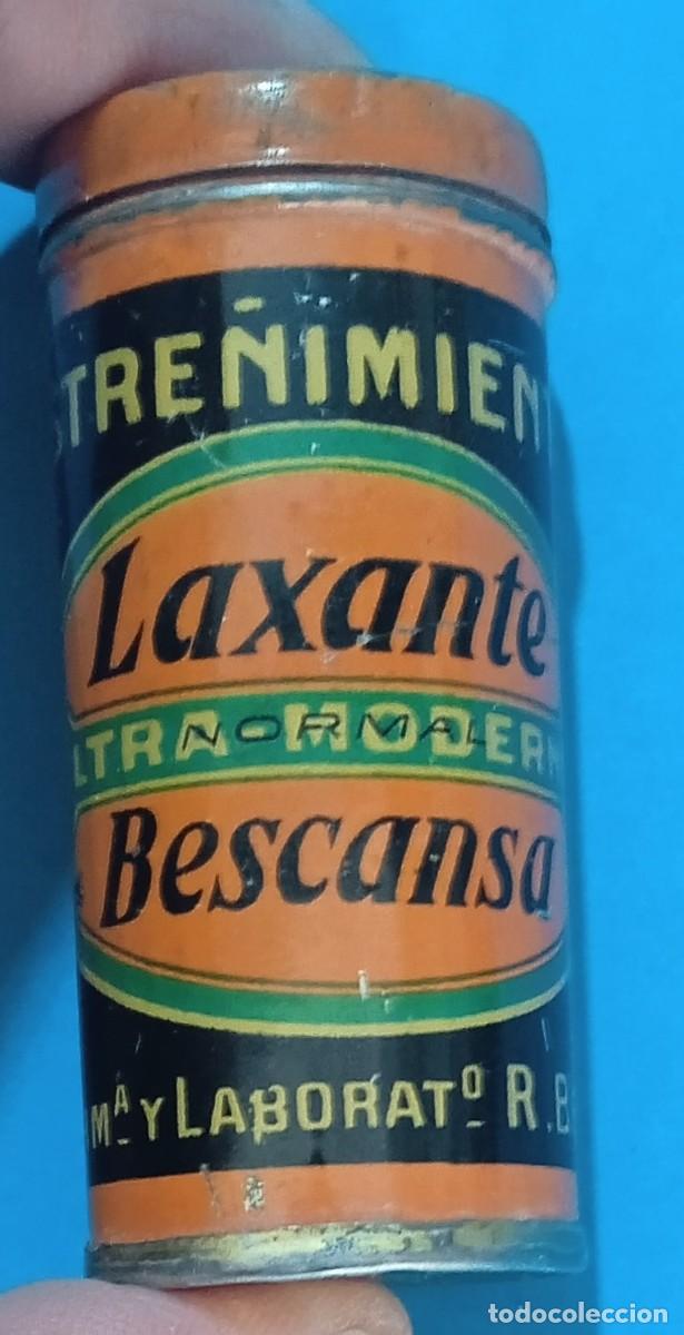Blechdosen und Kisten: CAJA METALICA LAXANTE BESCANSA. ESTRE&Ntilde;IMIENTO. FARMACIA Y LAB. R. BESCANSA, SANTIAGO.