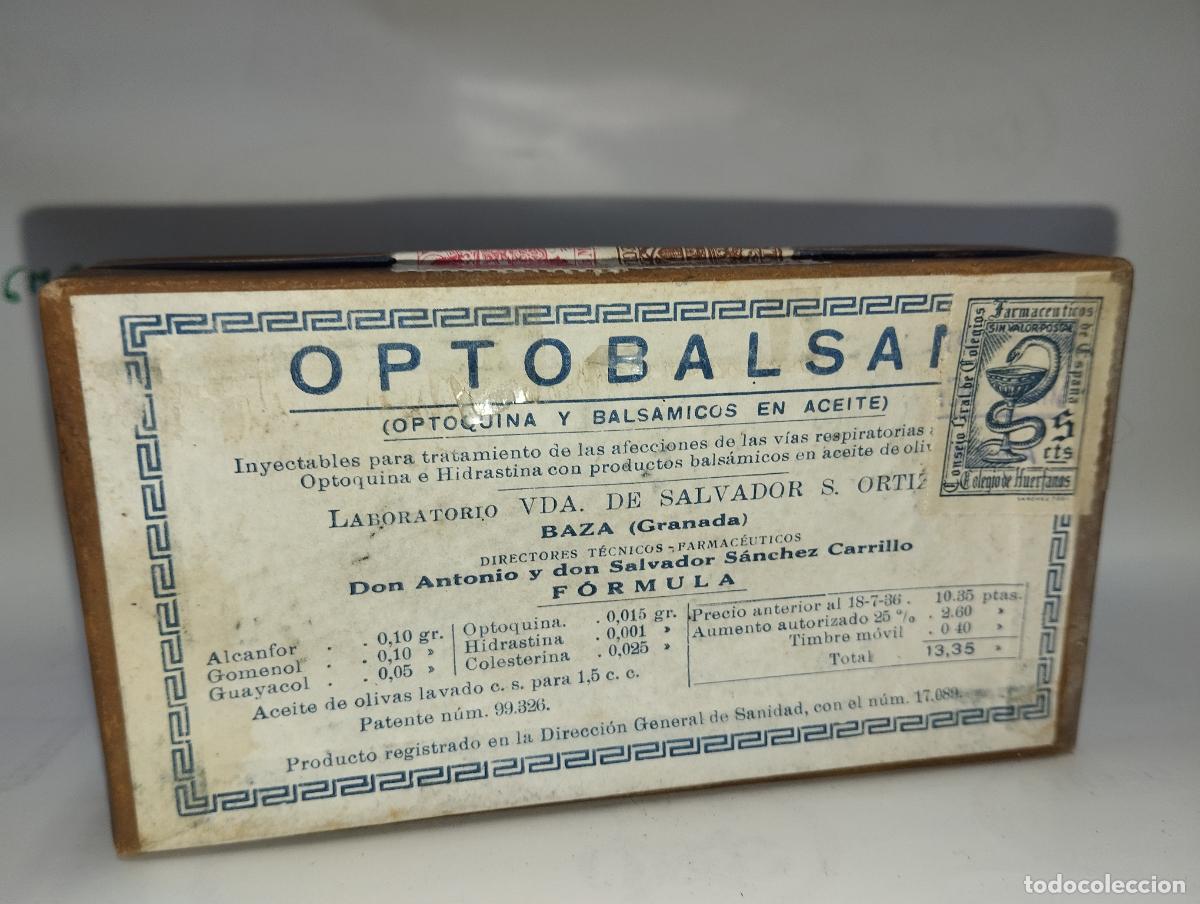 Bo&icirc;tes et petites bo&icirc;tes m&eacute;talliques: FRASCO DE FARMACIA OPTOBALSAN LAB. BAZA GRANADA // MEDICAMENTO ANTIGUO