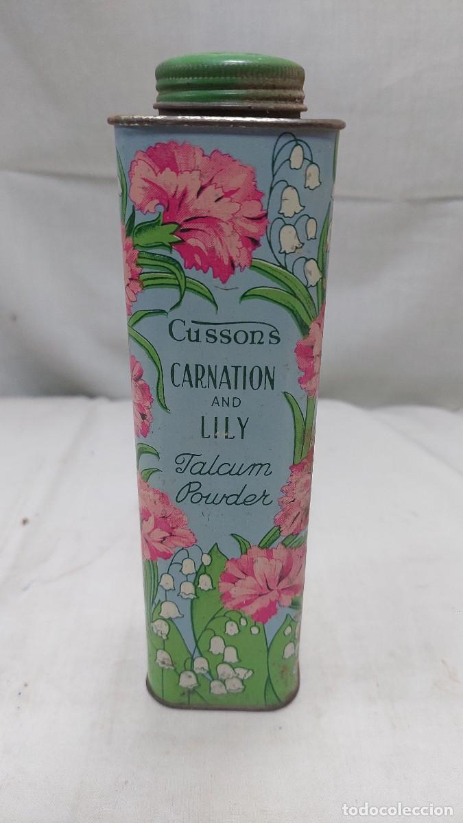 Blechdosen und Kisten: Antigua lata polvos de talco Cussons Carnation and lily made in England