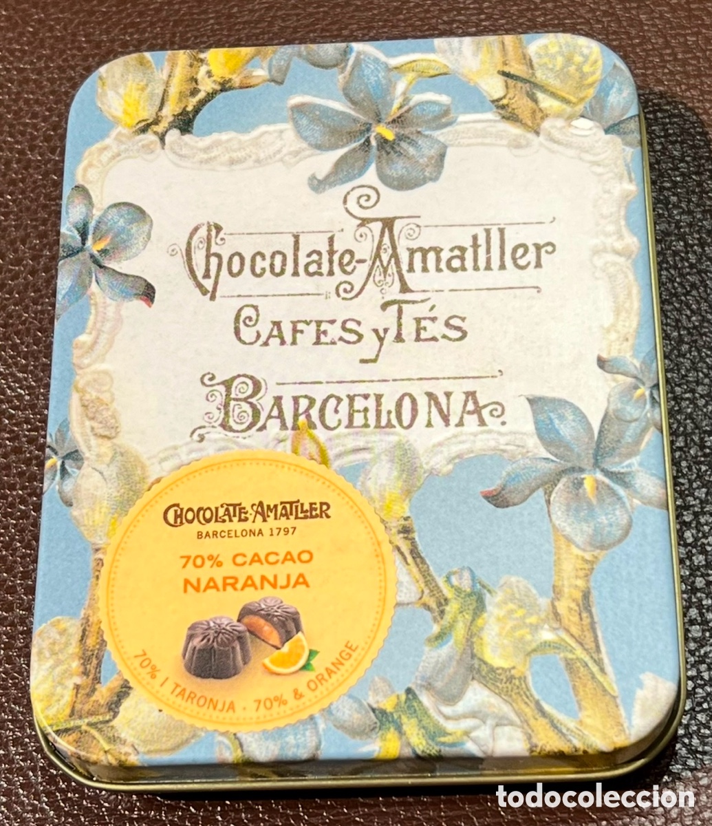 Cajas y cajitas met&aacute;licas: Caja met&aacute;lica. Chocolate AMATLLER. Barcelona.