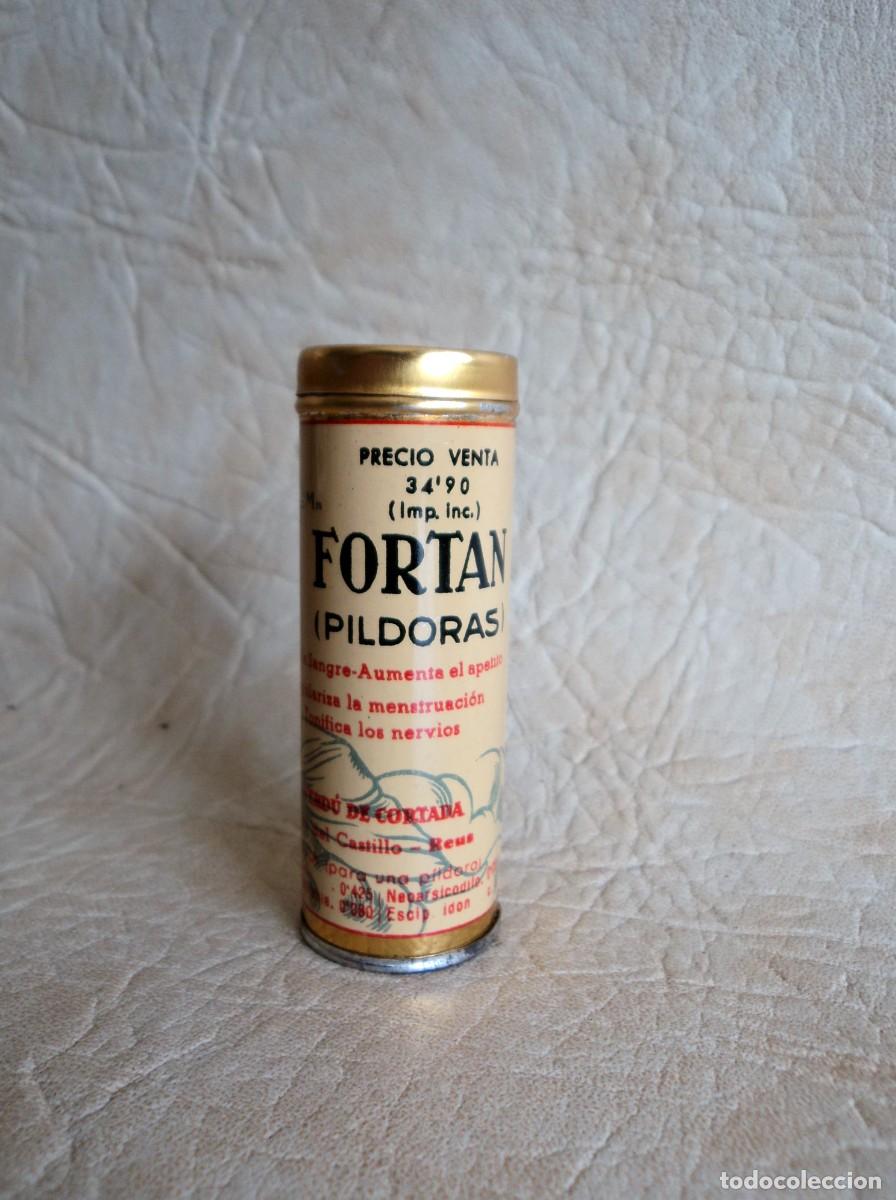 Cajas y cajitas met&aacute;licas: antiguo bote metalico de fortan pildoras laboratorios Klam reus