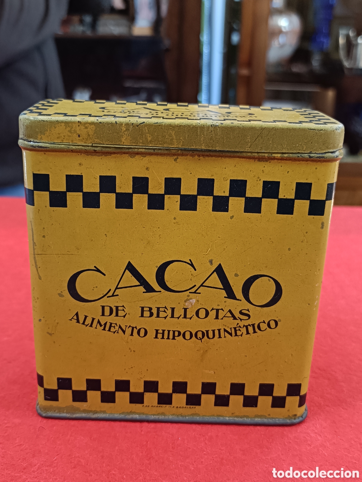 Cajas y cajitas met&aacute;licas: ANTIGUA CAJA MET&Aacute;LICA CACAO DE BELLOTAS ALIMENTO HIPOQUINETICO. 11x10x4CM.