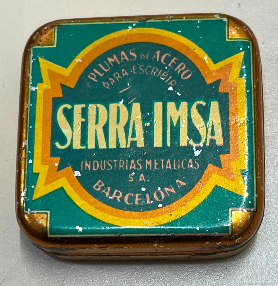 Boxes and metal boxes: ANTIGUA CAJA METALICA CON PUBLICIDAD DE SERRA-IMSA - PLUMAS DE ACERO - BARCELONA - MIDE 6 X 6 X 2 CM