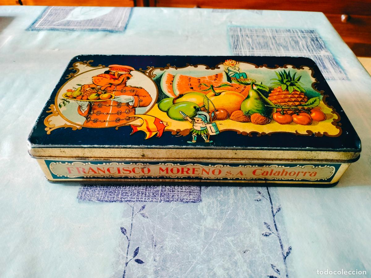 Cajas y cajitas met&aacute;licas: ANTIGUA LATA FRUTAS CRISTALIZADAS FRANCISCO MORENO CALAHORRA BUEN ESTADO VER FOTOS