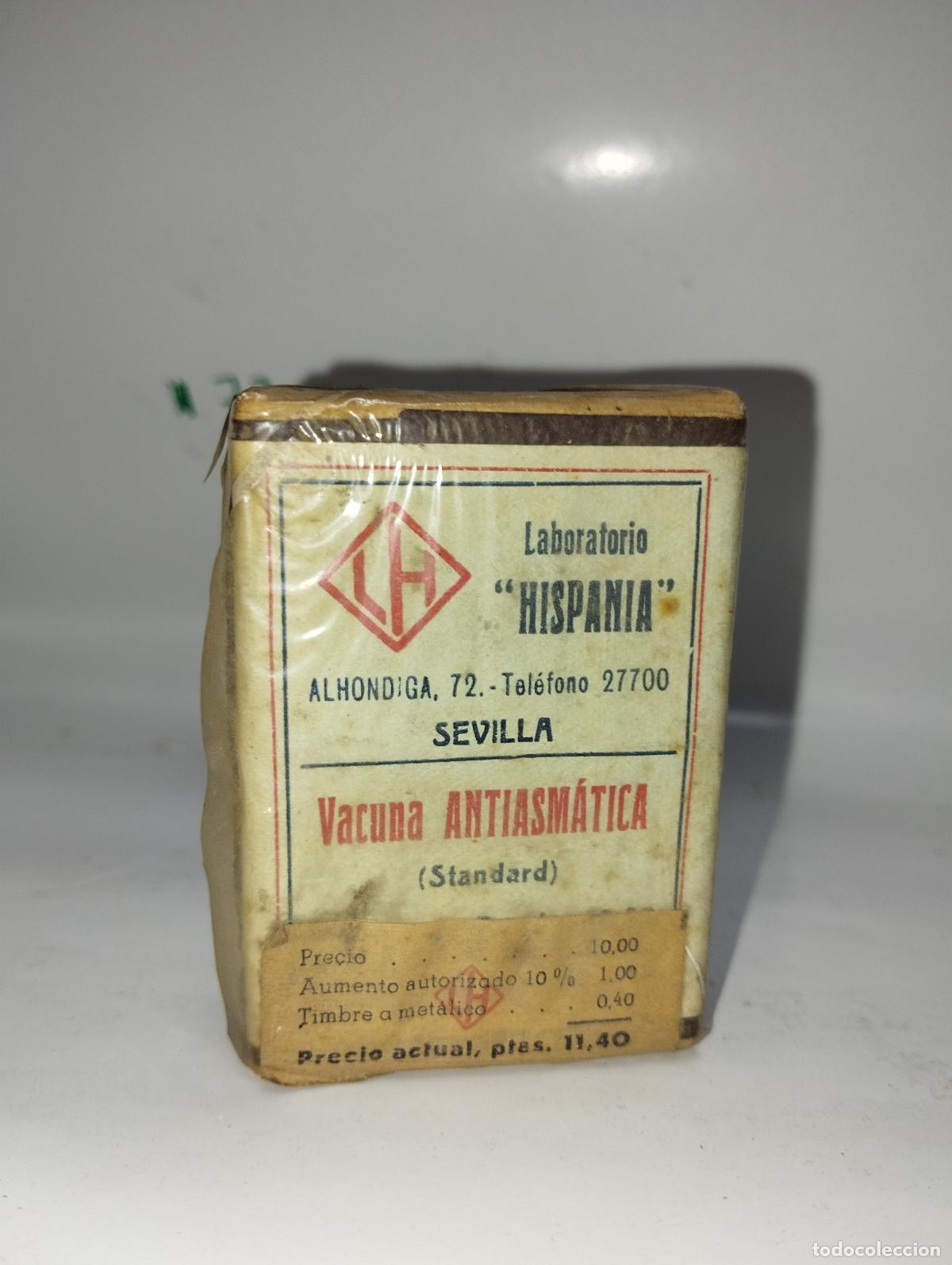 Bo&icirc;tes et petites bo&icirc;tes m&eacute;talliques: CAJA DE FARMACIA VACUNA ANTIASMATICA HISPANIA // MEDICAMENTO ANTIGUO
