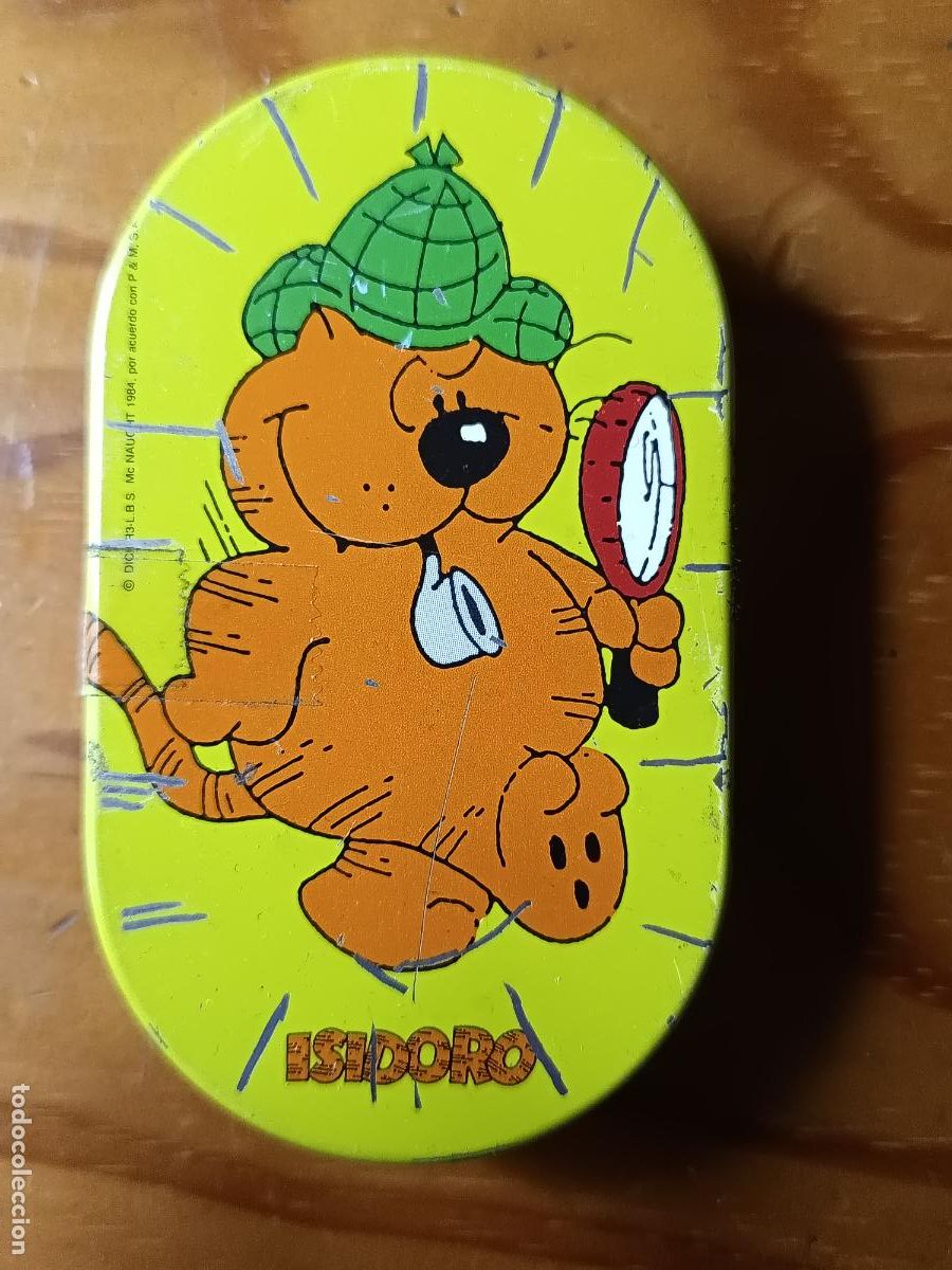 Cajas y cajitas met&aacute;licas: GATO ISIDORO DETECTIVE. CAJA METALICA DE CARAMELOS UNZUE