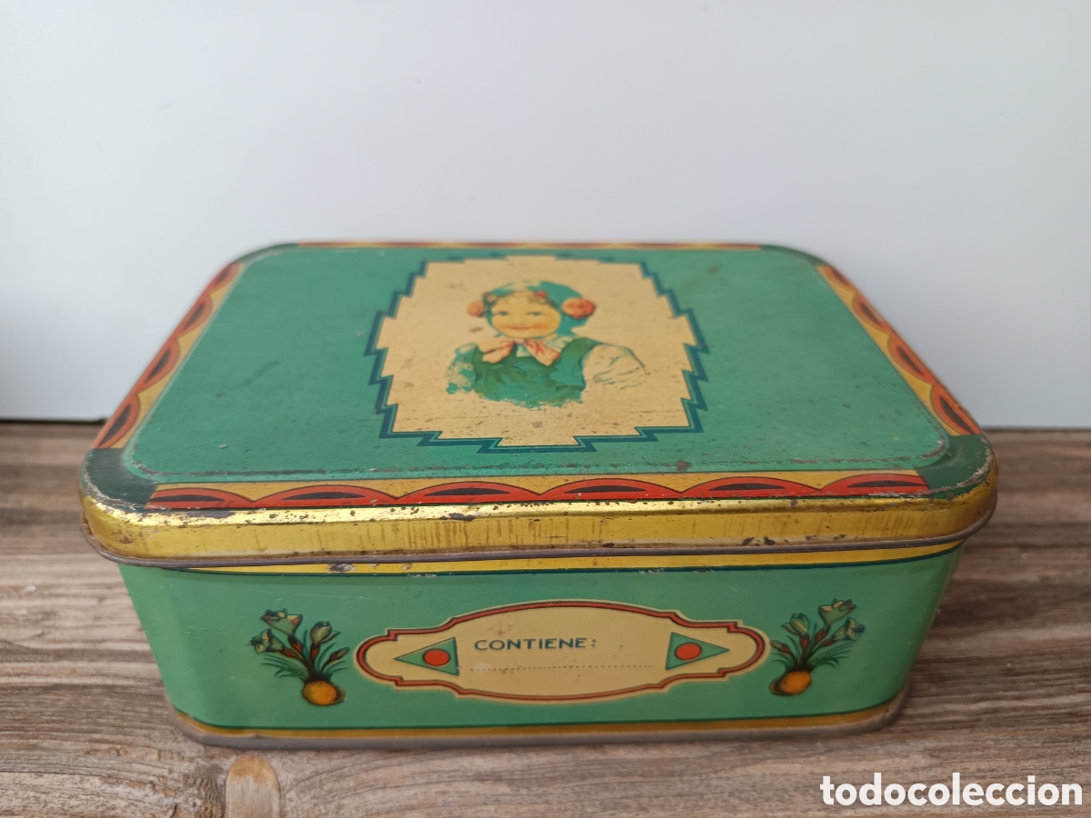 Boxes and metal boxes: Antigua Caja hojalata de AZAFRANES Y ESPECIAS Murcia, ni&ntilde;a joven mujer