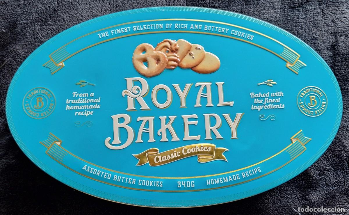 Bo&icirc;tes et petites bo&icirc;tes m&eacute;talliques: CAJA MET&Aacute;LICA VAC&Iacute;A DE GALLETAS CL&Aacute;SICAS ROYAL BAKERY &middot; MEDIDAS APROXIMADAS: 25,5 X 15,5 X 5,5 CM.