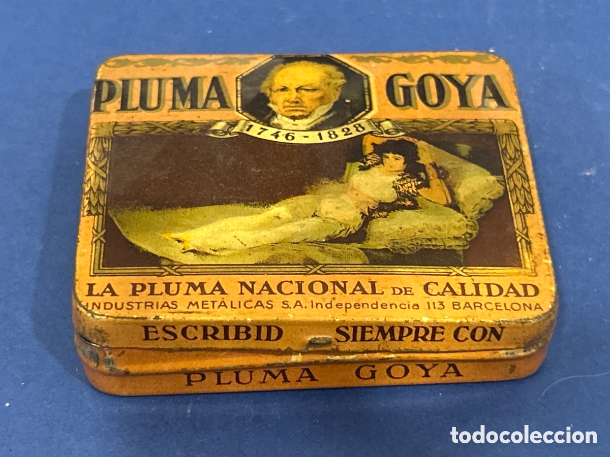 Boxes and metal boxes: ANTIGUA CAJA MET&Aacute;LICA PLUMA GOYA LA PLUMA NACIONAL DE CALIDAD