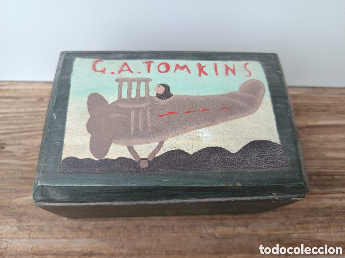Blechdosen und Kisten: Caja de madera pintada a mano avi&oacute;n piloto G.A Tomkins