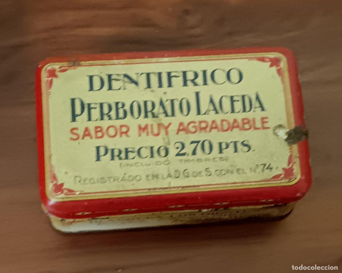 Bo&icirc;tes et petites bo&icirc;tes m&eacute;talliques: CAJA MET&Aacute;LICA DENT&Iacute;FRICO PERBORATO LABORATORIO LACEDA BARACALDO (VIZCAYA) 10X6 CM.