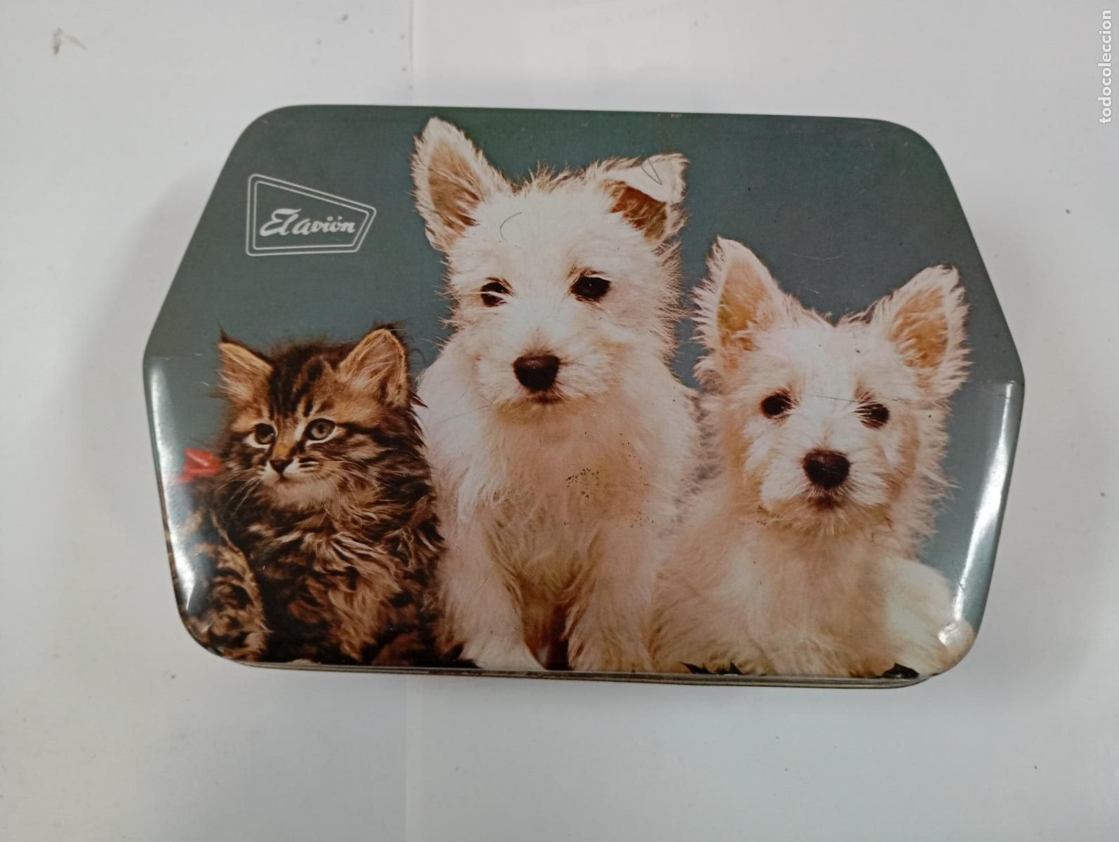 Boxes and metal boxes: CAJA MET&Aacute;LICA PASTILLAS Y CARAMELOS EL AVI&Oacute;N LOGRO&Ntilde;O. MOTIVO PERROS. PN04